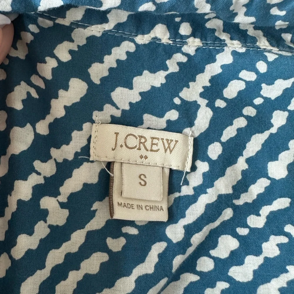 J.Crew Teal Patterned Half Button-up